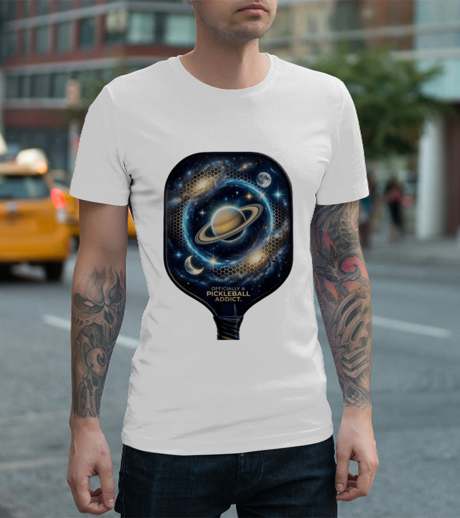 Officially A Pickleball Addict Galaxy Space Planets Saturn Stars T-Shirt