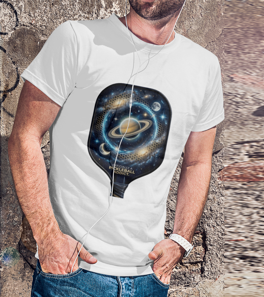 Officially A Pickleball Addict Galaxy Space Planets Saturn Stars T-Shirt