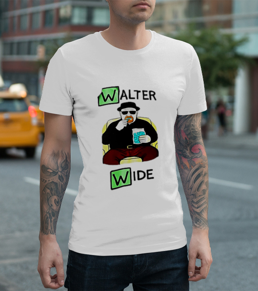 Walter Wide Breaking Bad Parody Green Letters Sitting Eating Blue Candy T-Shirt