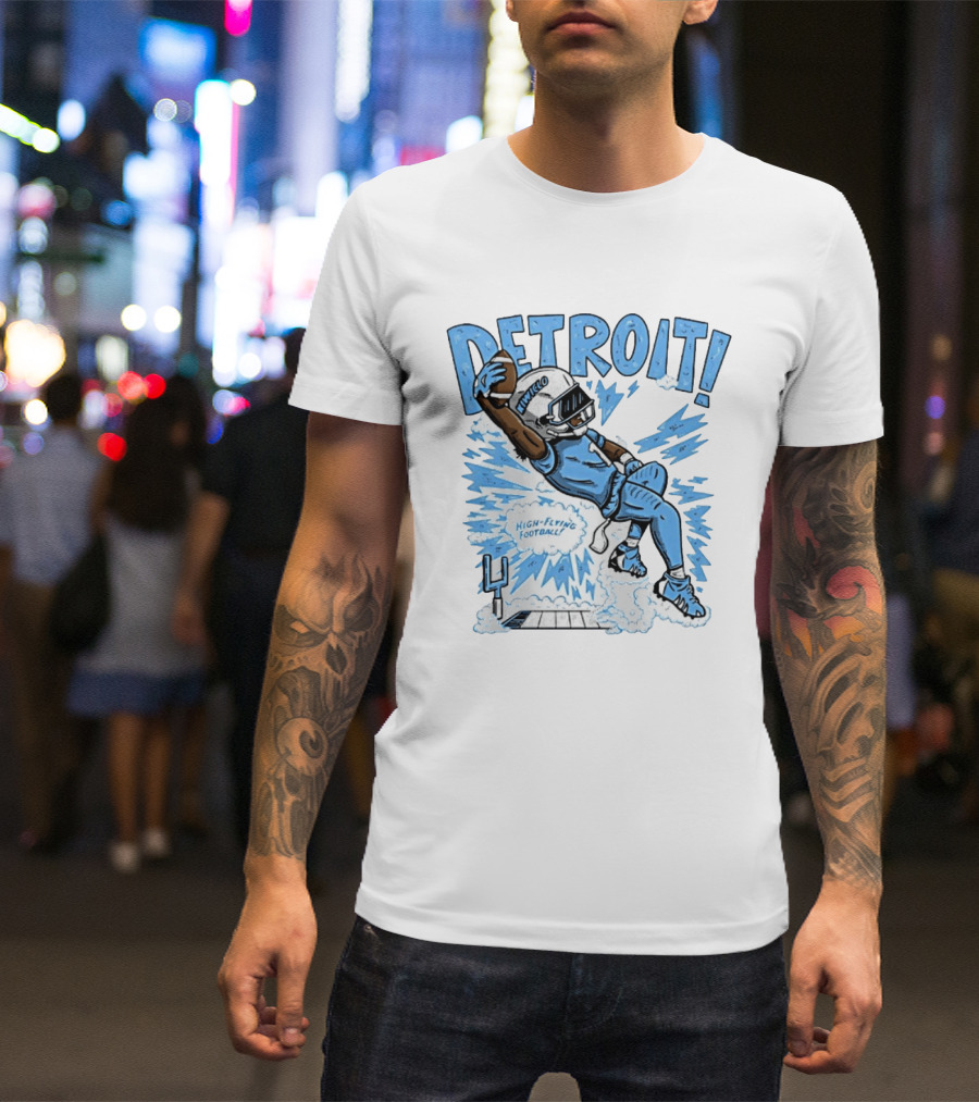 Detroit Lions High Flying Football Dynamic Catch Comic T-Shirt