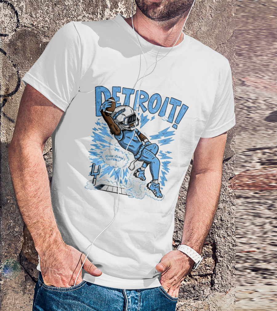 Detroit Lions High Flying Football Dynamic Catch Comic T-Shirt