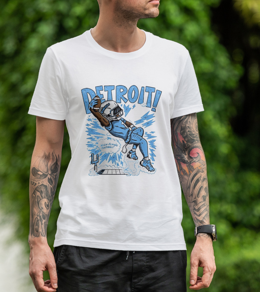 Detroit Lions High Flying Football Dynamic Catch Comic T-Shirt