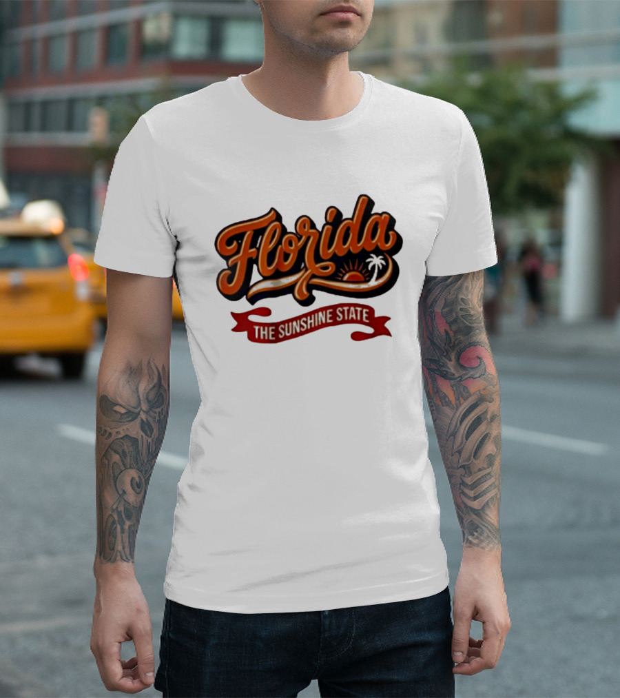 Florida The Sunshine State Sunset Palm Tree Vintage Look T-Shirt