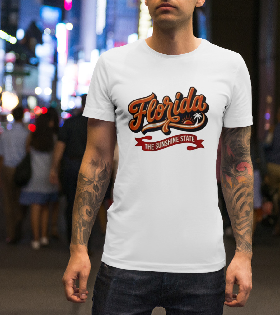 Florida The Sunshine State Sunset Palm Tree Vintage Look T-Shirt