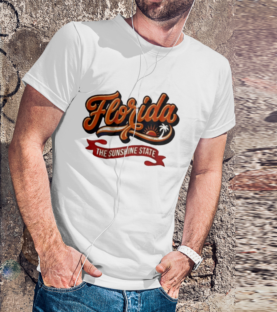Florida The Sunshine State Sunset Palm Tree Vintage Look T-Shirt