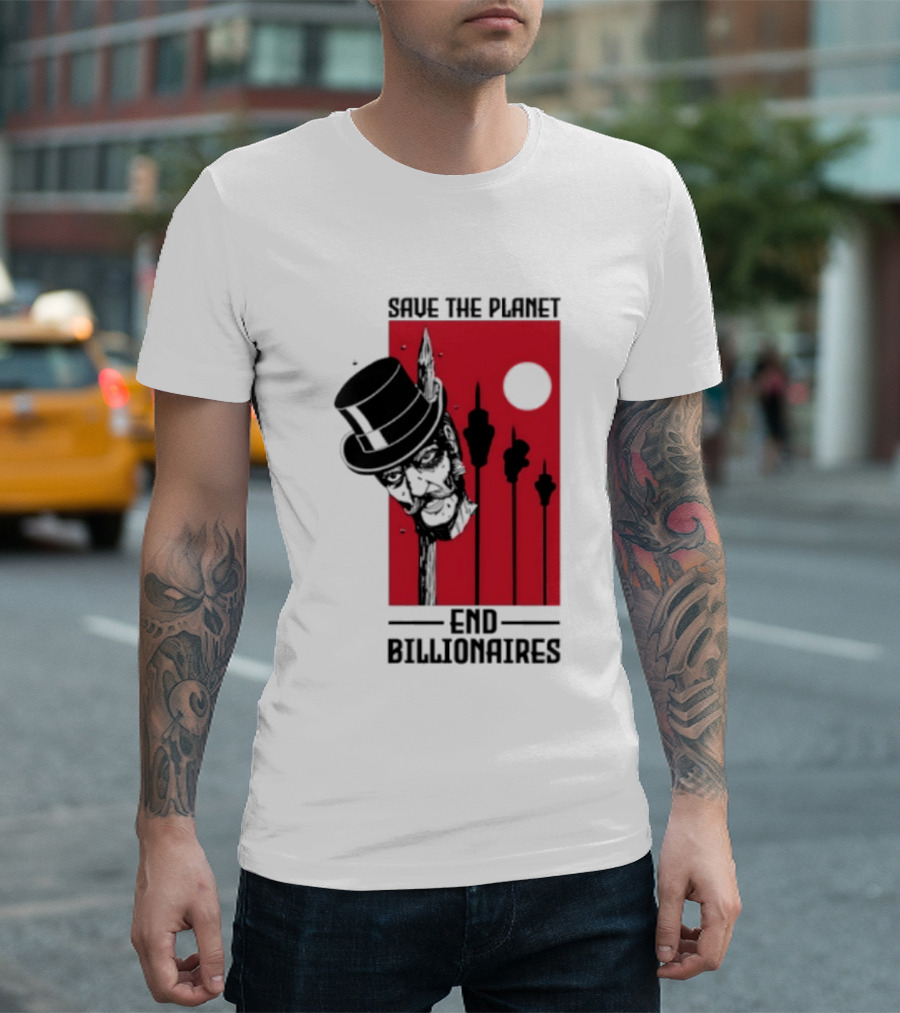 Original Save The Planet End Billionaires Top Hat Monopoly Man Red Sun T-Shirt