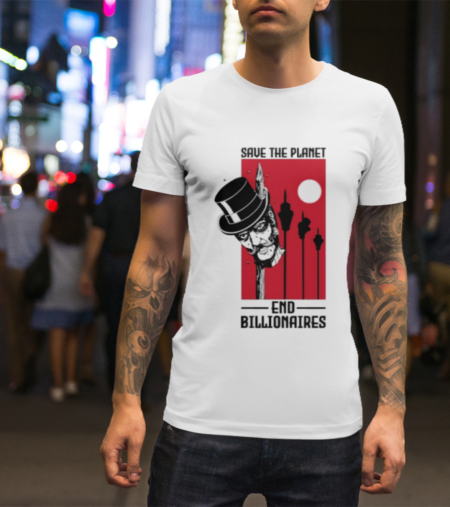 Original Save The Planet End Billionaires Top Hat Monopoly Man Red Sun T-Shirt