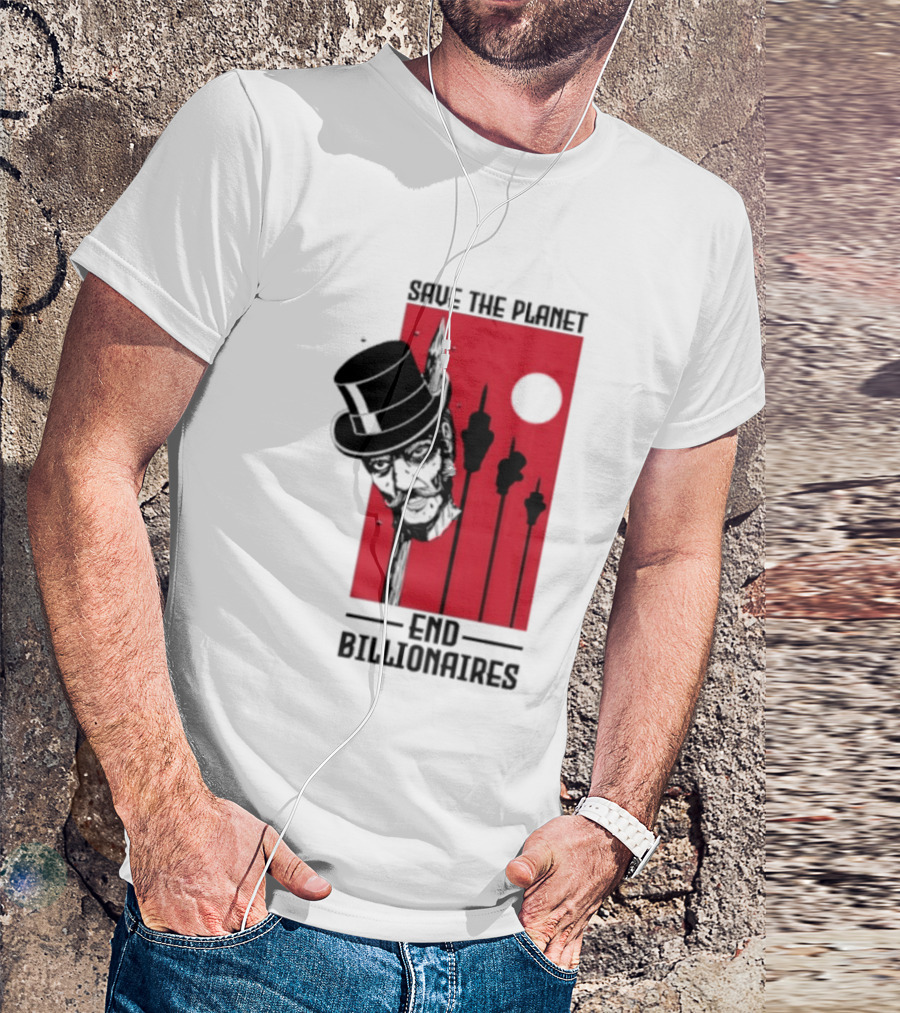 Original Save The Planet End Billionaires Top Hat Monopoly Man Red Sun T-Shirt