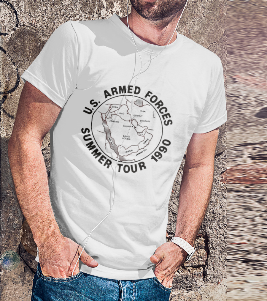 U.S. Armed Forces Summer Tour 1990 Middle East Map Desert Shield Military T-Shirt