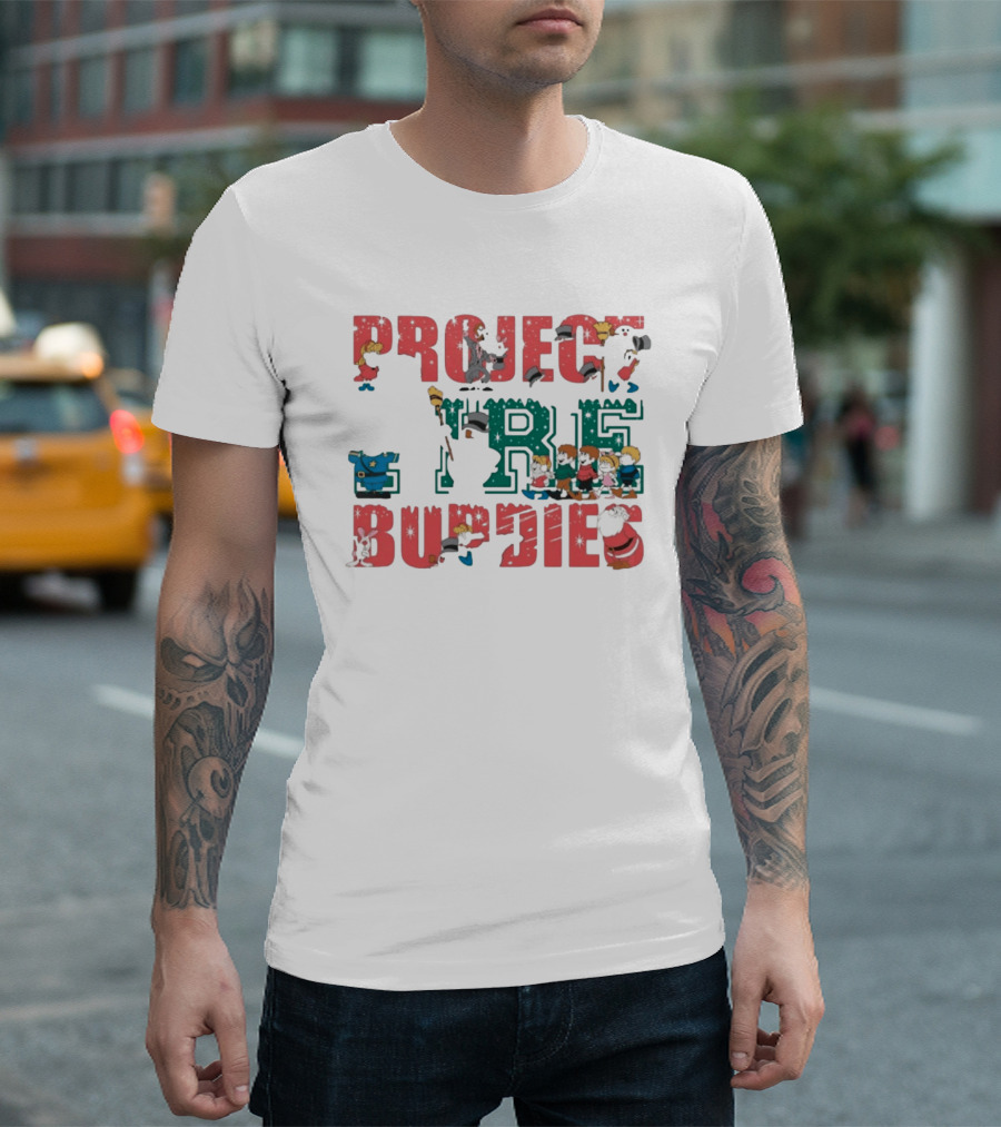 Project Fire Buddies Christmas Animated Characters And Santa Claus T-Shirt