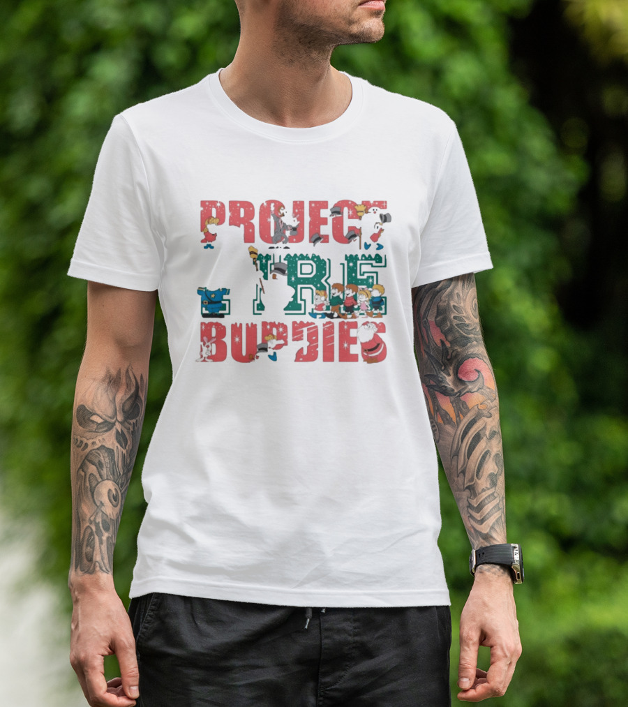 Project Fire Buddies Christmas Animated Characters And Santa Claus T-Shirt