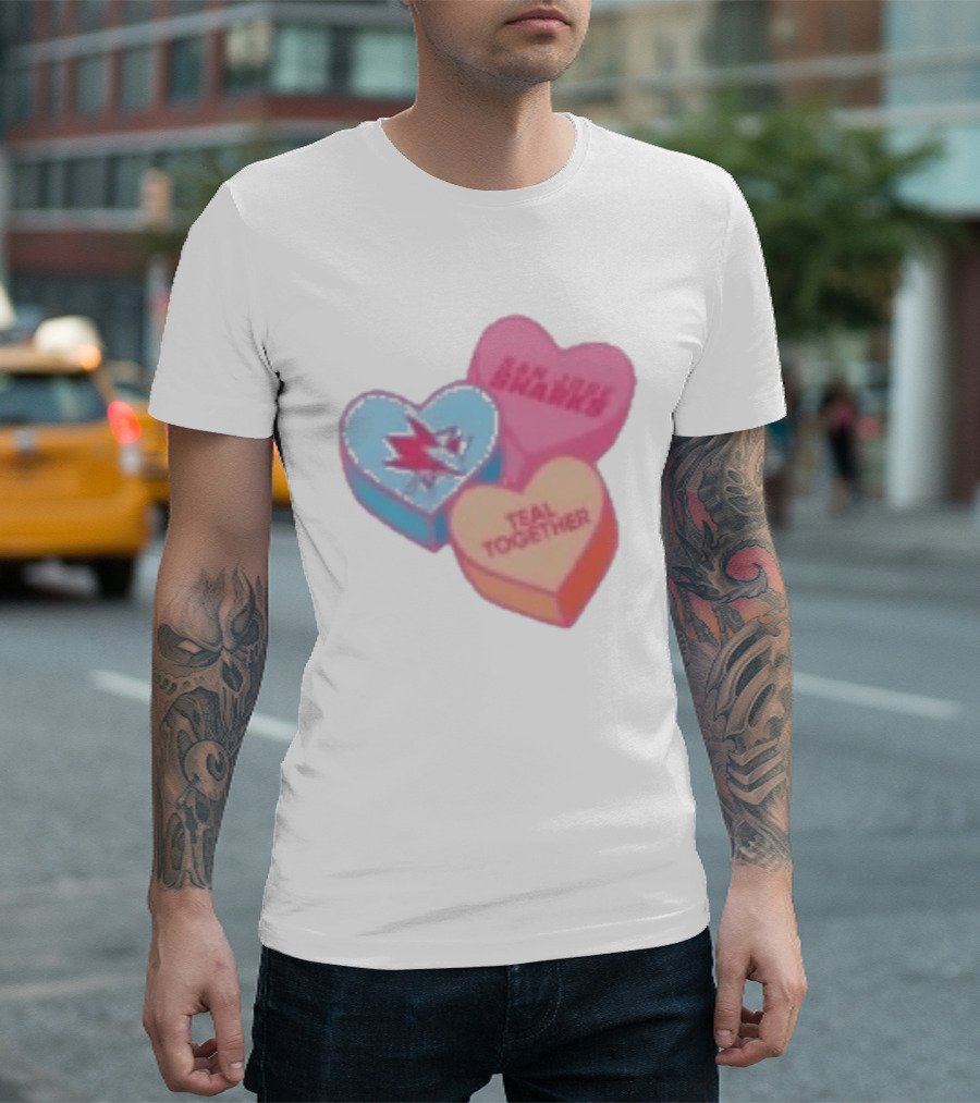 San Jose Sharks Valentine Candy Heart Teal Together T-Shirt
