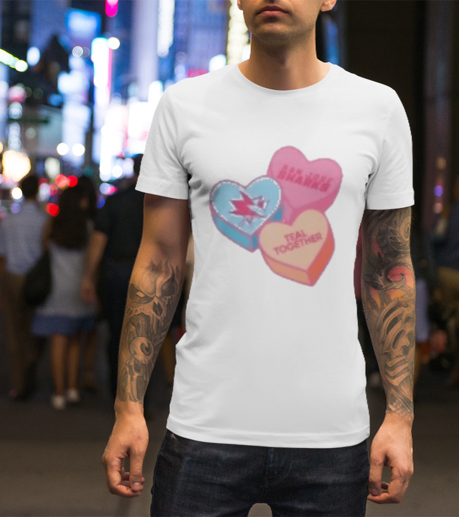 San Jose Sharks Valentine Candy Heart Teal Together T-Shirt