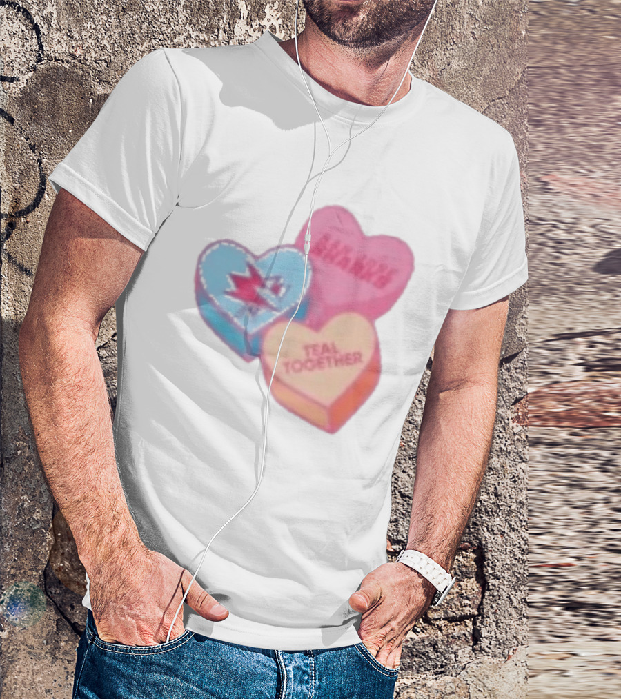 San Jose Sharks Valentine Candy Heart Teal Together T-Shirt