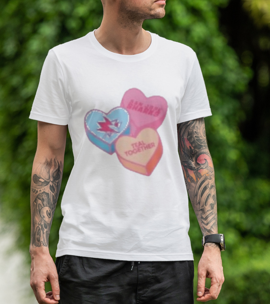 San Jose Sharks Valentine Candy Heart Teal Together T-Shirt