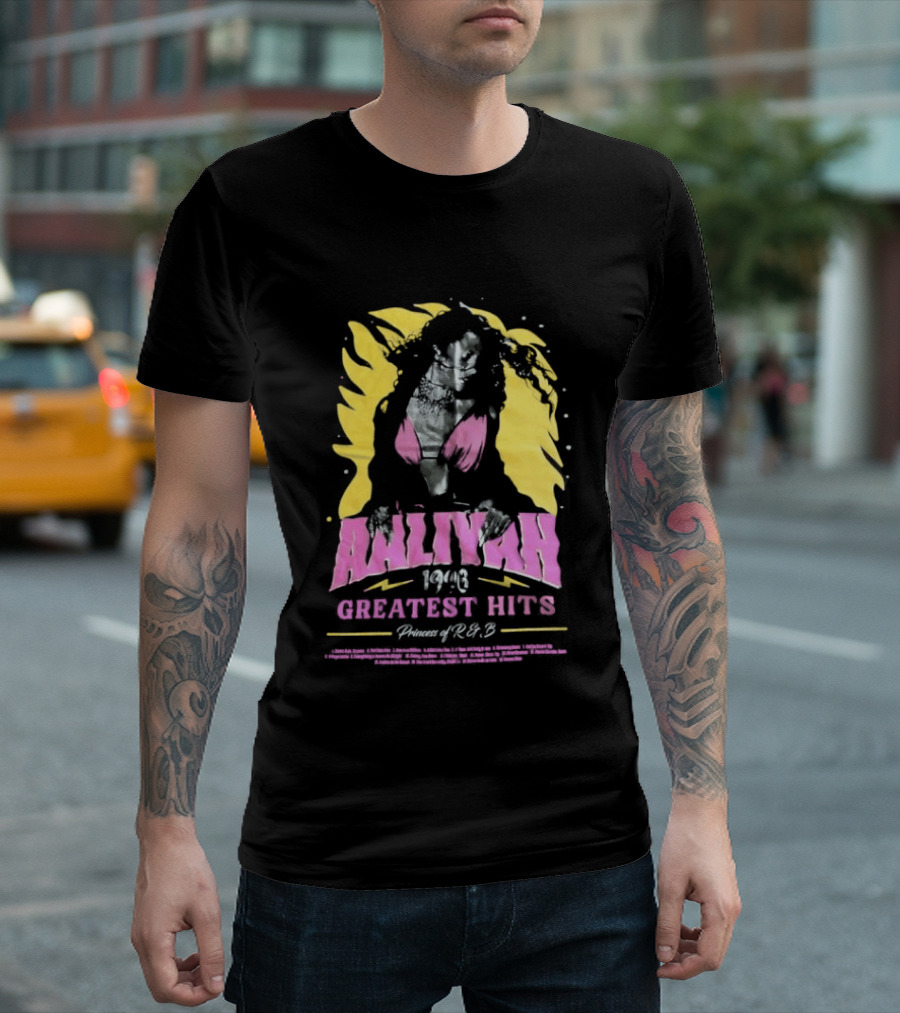 Aaliyah 1996 Greatest Hits Yellow And Pink Fashion T-Shirt