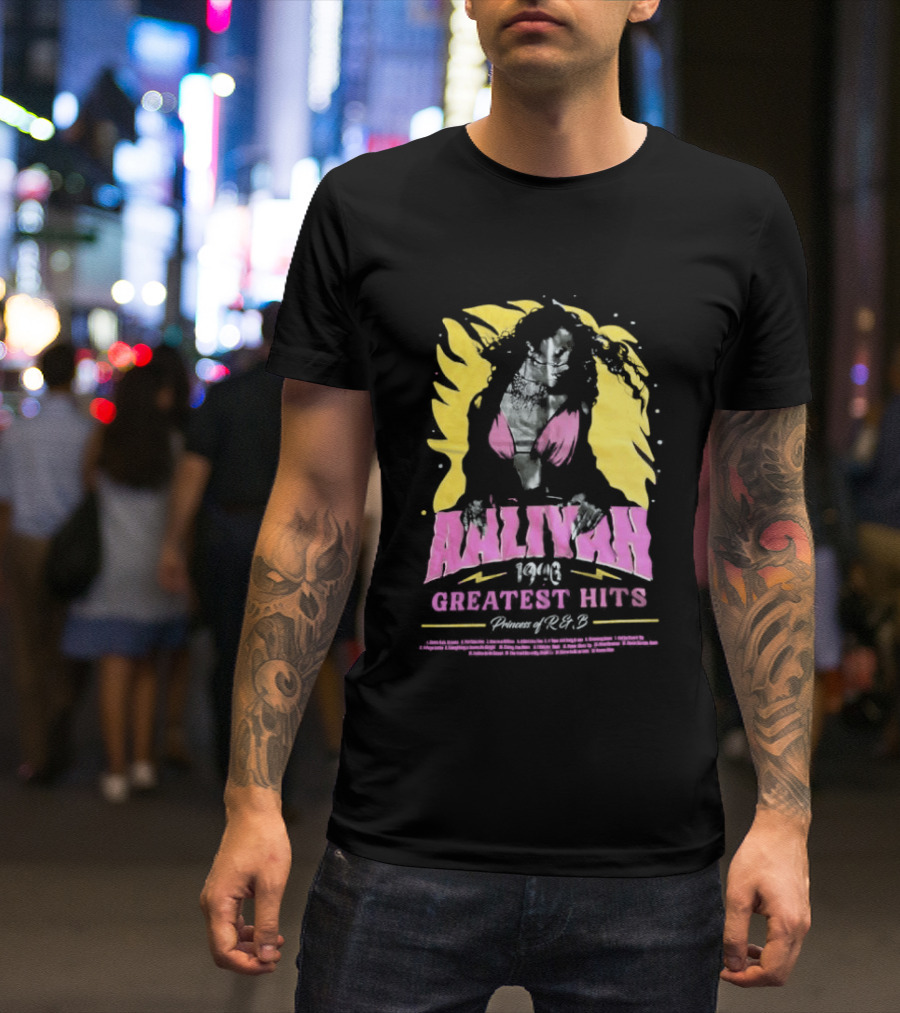 Aaliyah 1996 Greatest Hits Yellow And Pink Fashion T-Shirt