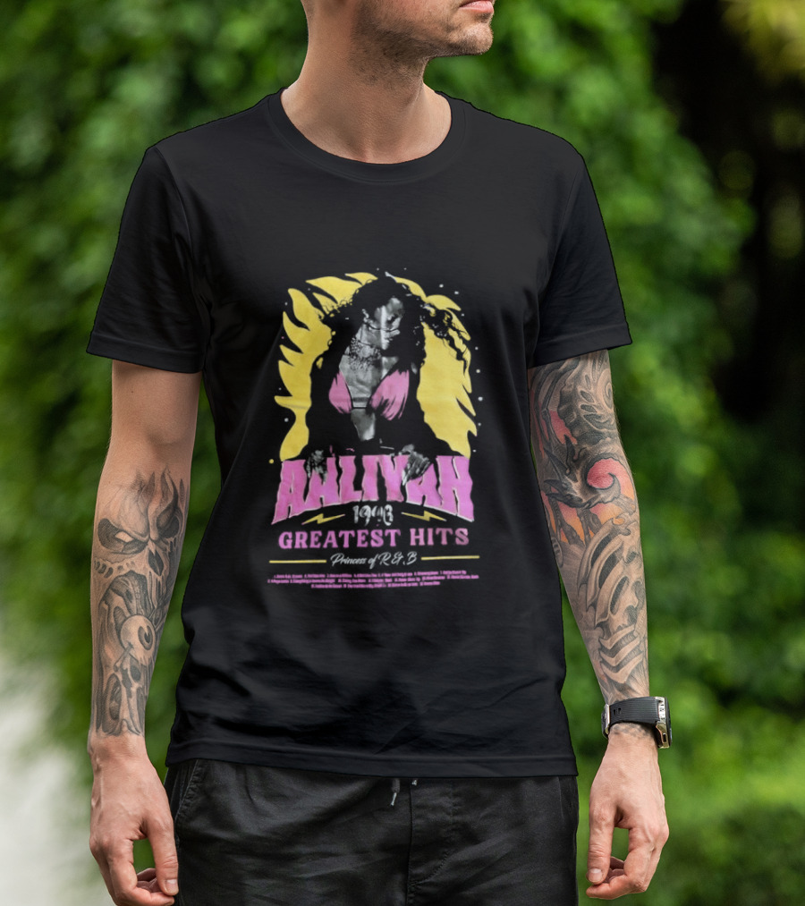 Aaliyah 1996 Greatest Hits Yellow And Pink Fashion T-Shirt