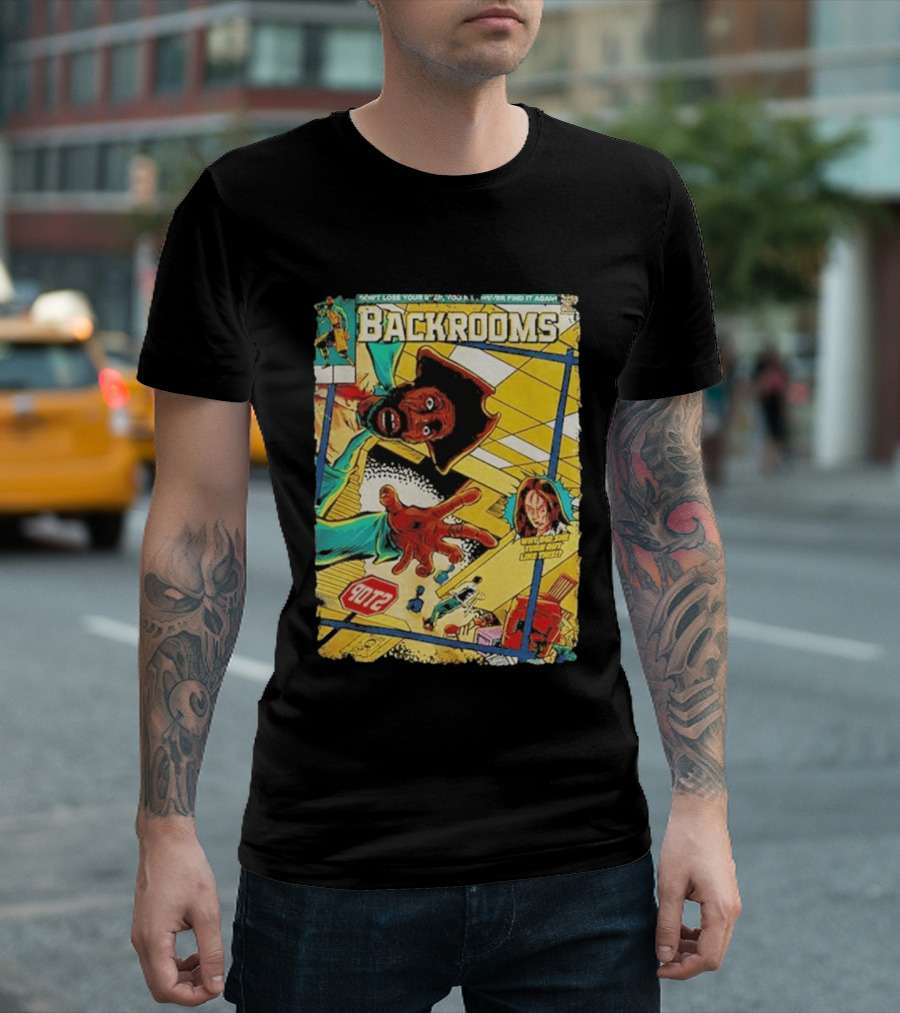 Backrooms Horror Comic Why Did She Turn Out Like This Don't Lose Your Way Stop Sign Creepy Scene T-Shirt
