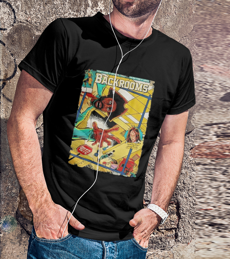 Backrooms Horror Comic Why Did She Turn Out Like This Don't Lose Your Way Stop Sign Creepy Scene T-Shirt