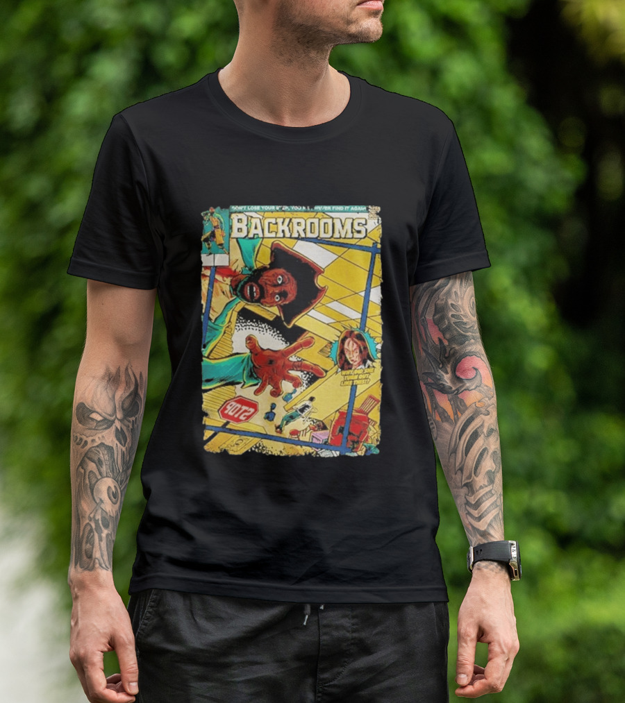 Backrooms Horror Comic Why Did She Turn Out Like This Don't Lose Your Way Stop Sign Creepy Scene T-Shirt