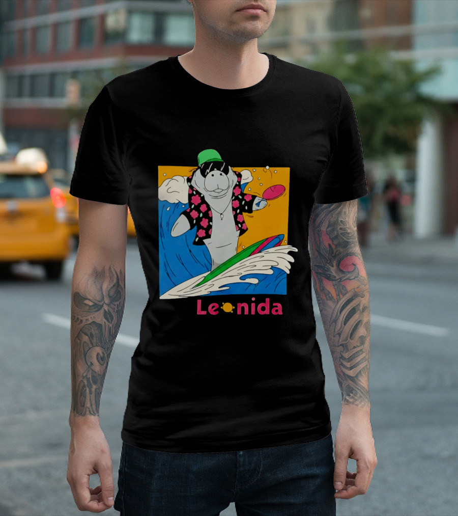 Leonida Surfing Manatee Tropical Beach Fun T-Shirt