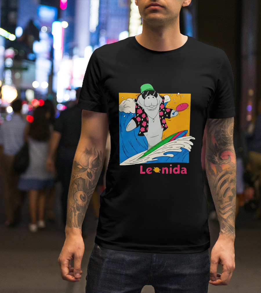 Leonida Surfing Manatee Tropical Beach Fun T-Shirt