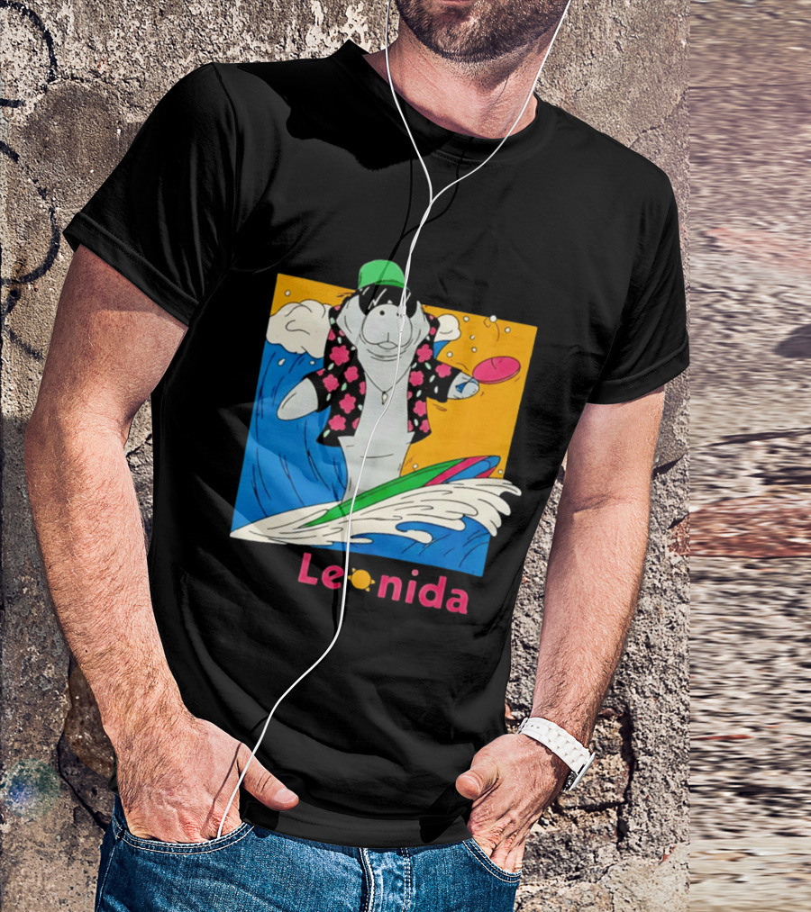 Leonida Surfing Manatee Tropical Beach Fun T-Shirt