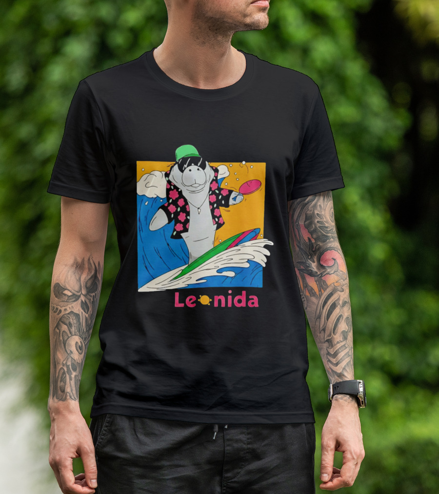 Leonida Surfing Manatee Tropical Beach Fun T-Shirt