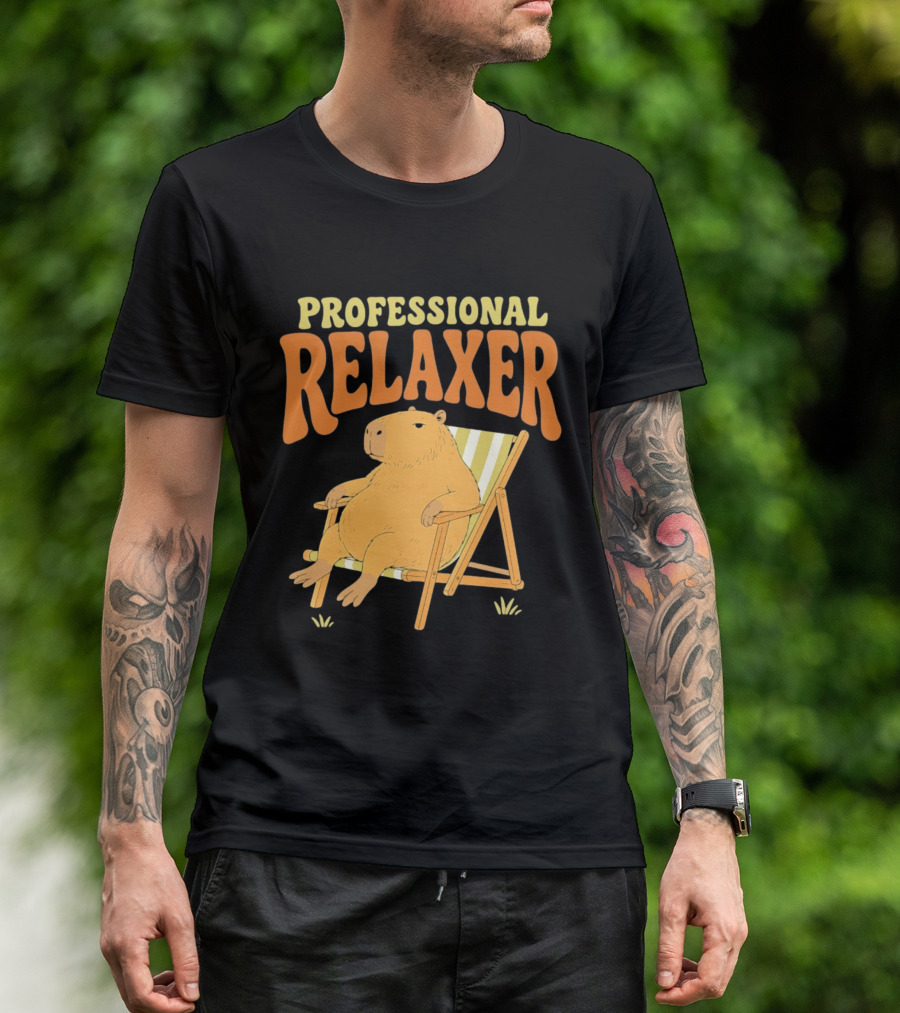 Professional Relaxer Capybara Sitting In Beach Chair T-Shirt
