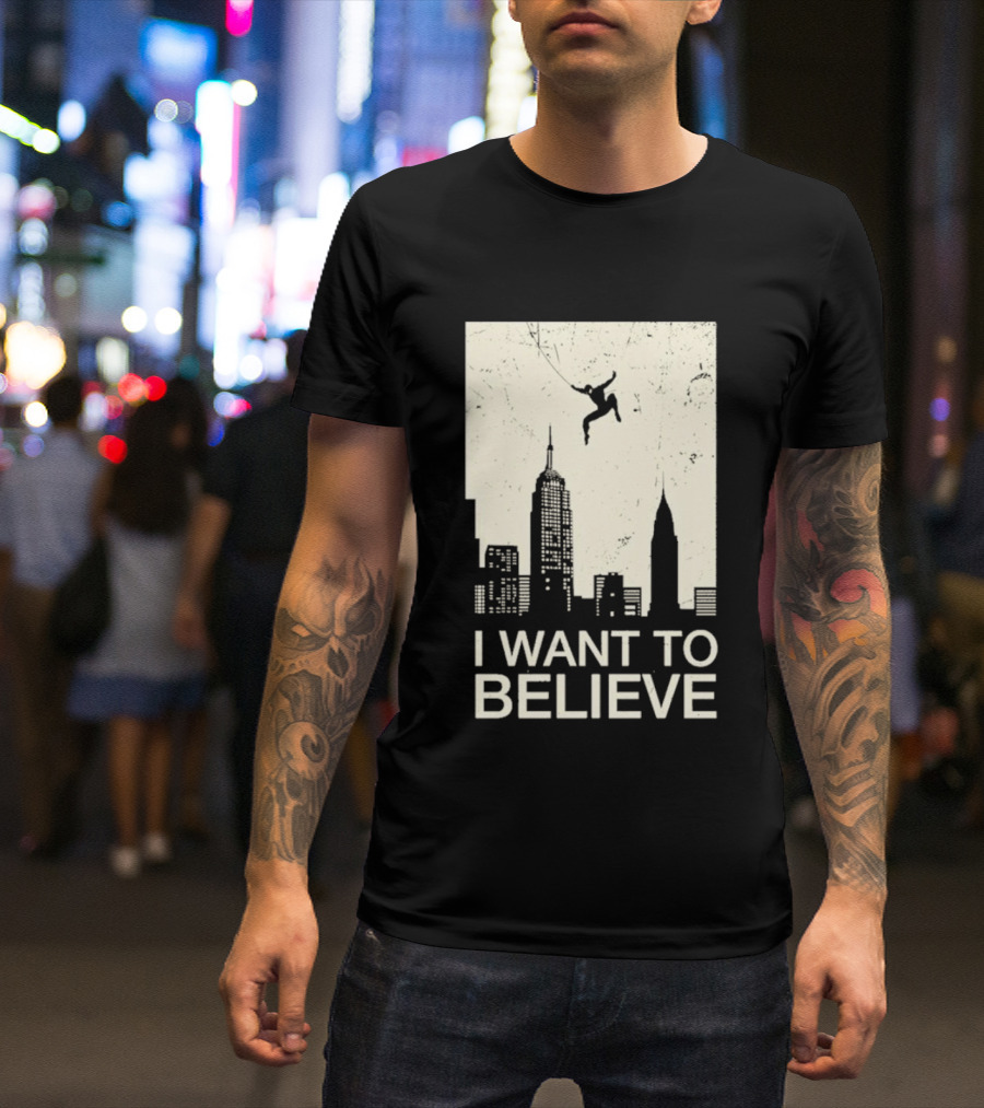 Friking I Want To Believe Swinging Hero Cityscape T-Shirt