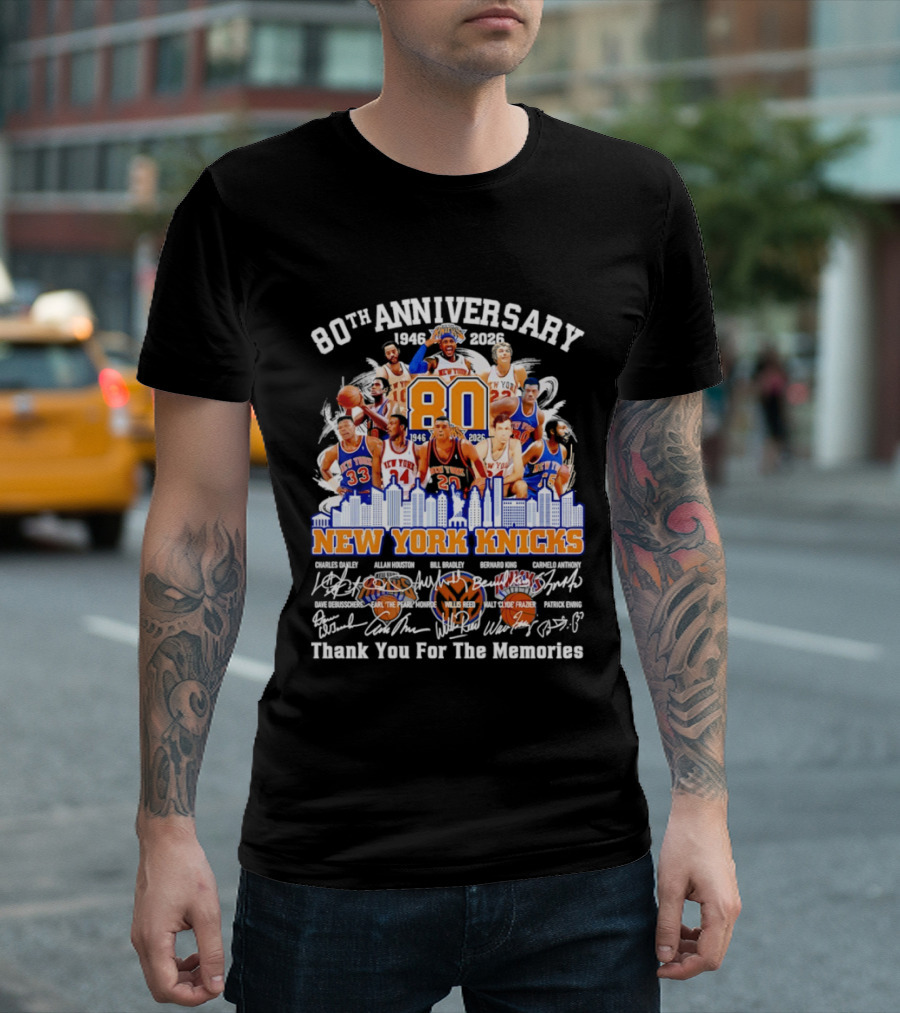 80th Anniversary 1946 2026 New York Knicks Charles Oakley Allan Houston Bill Bradley Bernard King Carmelo Anthony Thank You For The Memories T-Shirt