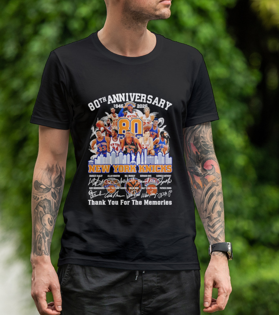 80th Anniversary 1946 2026 New York Knicks Charles Oakley Allan Houston Bill Bradley Bernard King Carmelo Anthony Thank You For The Memories T-Shirt