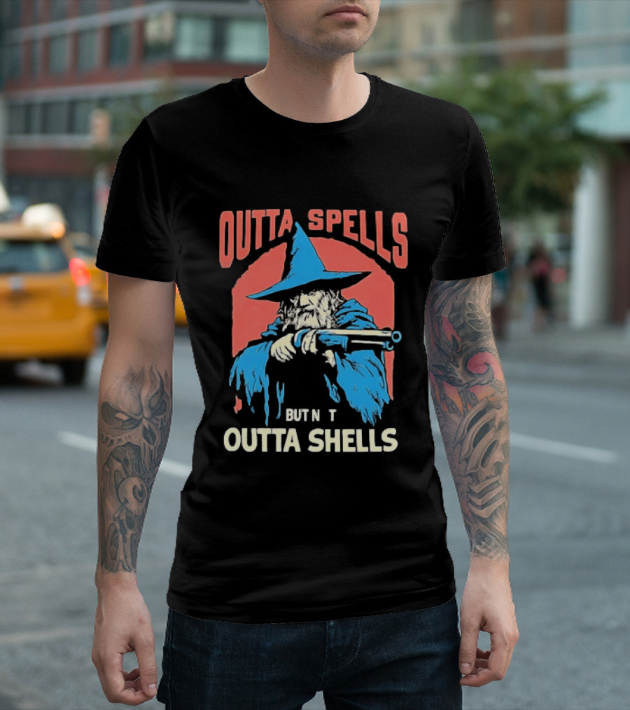 Outta Spells But Not Outta Shells Wizard Humor T-Shirt