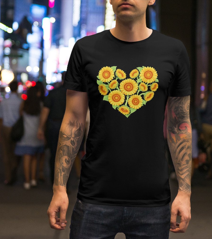 Sunflower Heart Shaped Floral Arrangement Nature T-Shirt