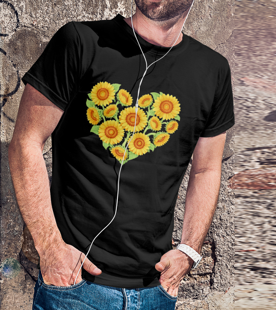 Sunflower Heart Shaped Floral Arrangement Nature T-Shirt