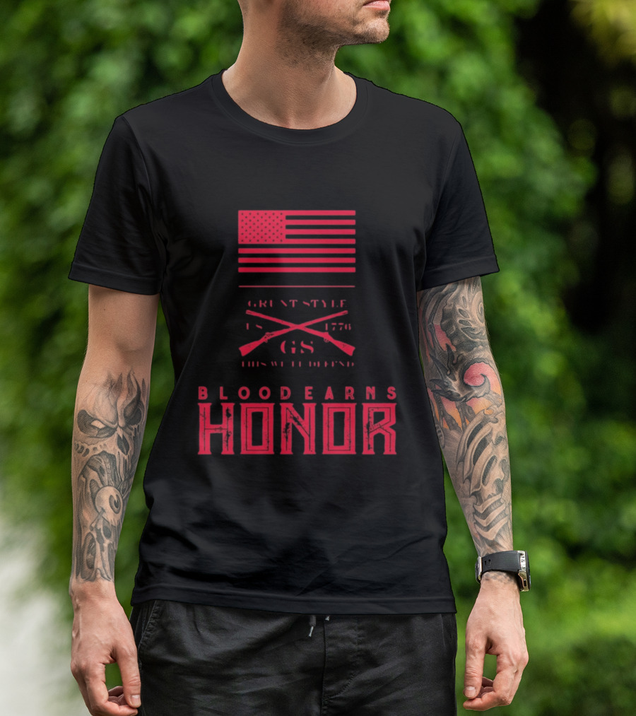 American Flag Blood Earns Honor Vintage Style 1776 Rifles T-Shirt