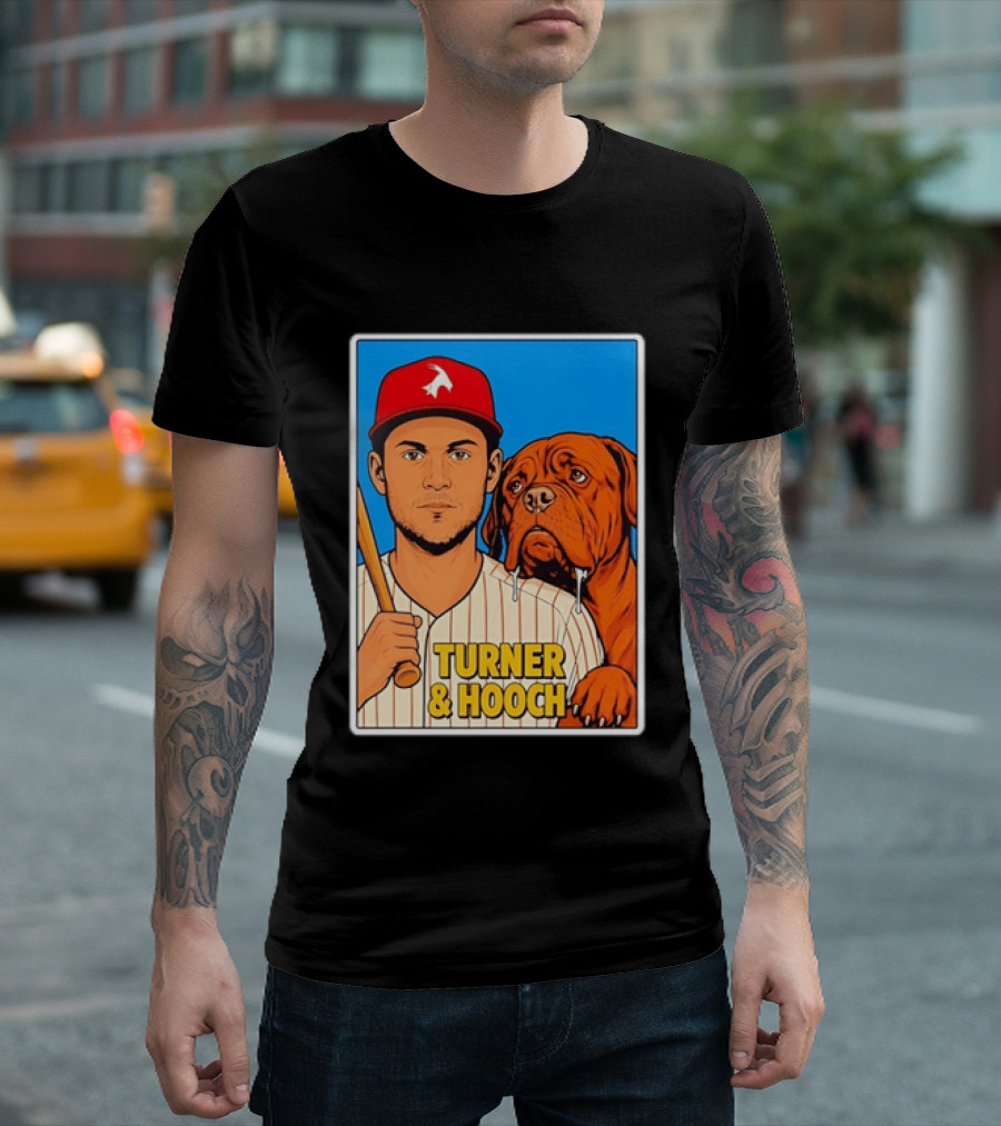 Philadelphia Phillies Trea Turner And Hooch Baseball Retro Illustrated Print T-Shirt
