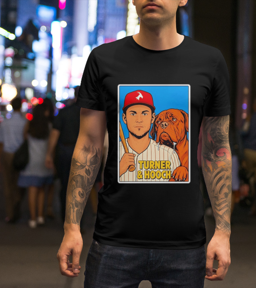 Philadelphia Phillies Trea Turner And Hooch Baseball Retro Illustrated Print T-Shirt