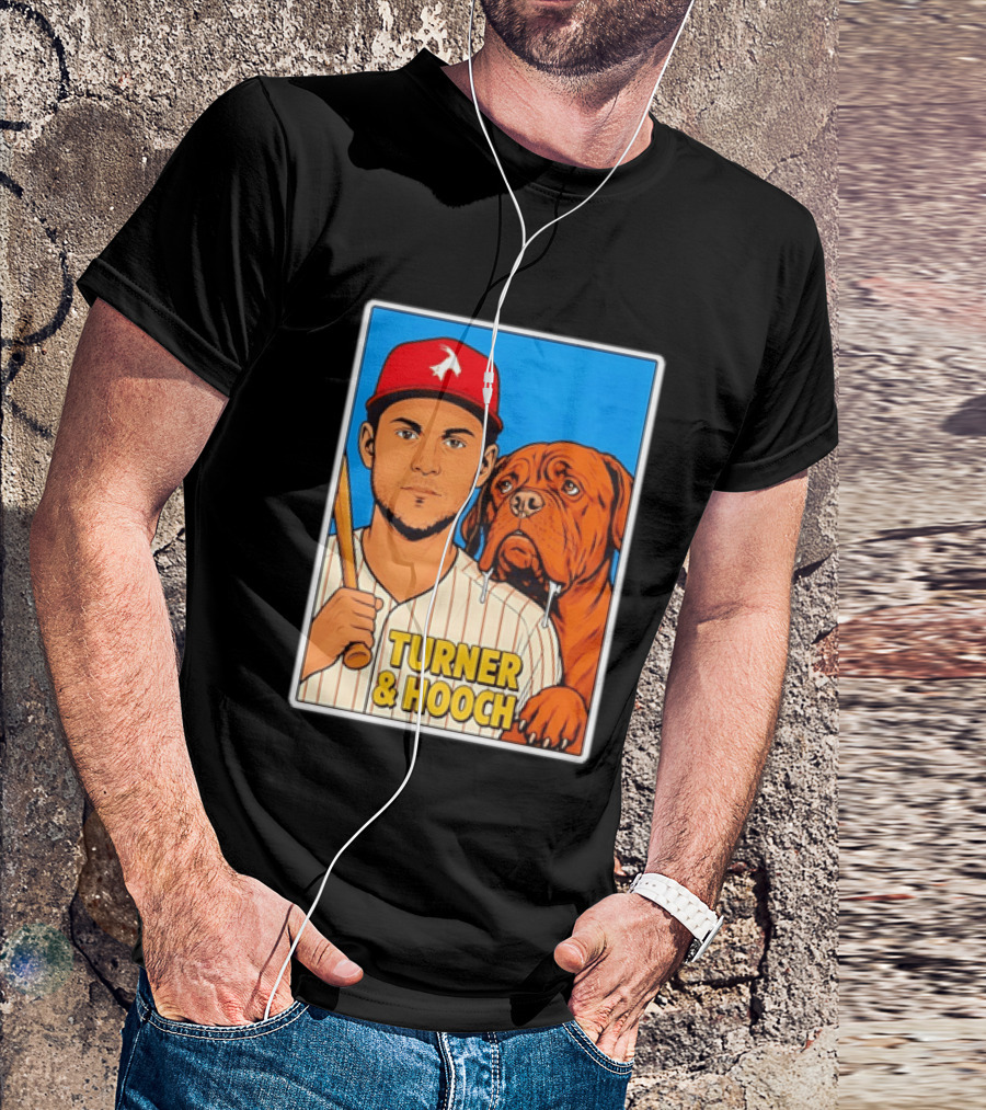 Philadelphia Phillies Trea Turner And Hooch Baseball Retro Illustrated Print T-Shirt