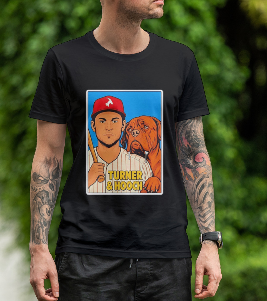 Philadelphia Phillies Trea Turner And Hooch Baseball Retro Illustrated Print T-Shirt