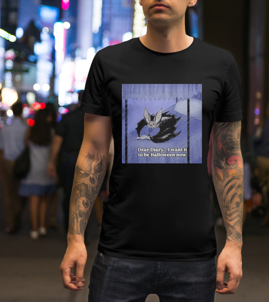 Dear Diary I Want It To Be Halloween Now Bat Creature Bed Scene T-Shirt