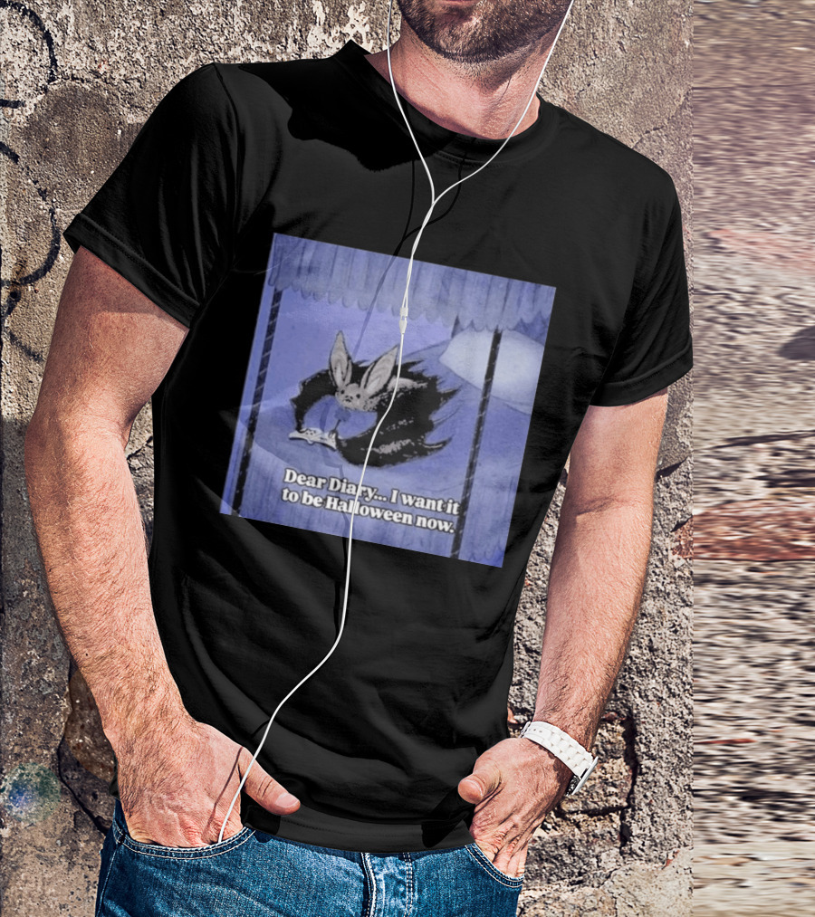 Dear Diary I Want It To Be Halloween Now Bat Creature Bed Scene T-Shirt