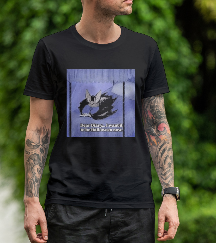 Dear Diary I Want It To Be Halloween Now Bat Creature Bed Scene T-Shirt
