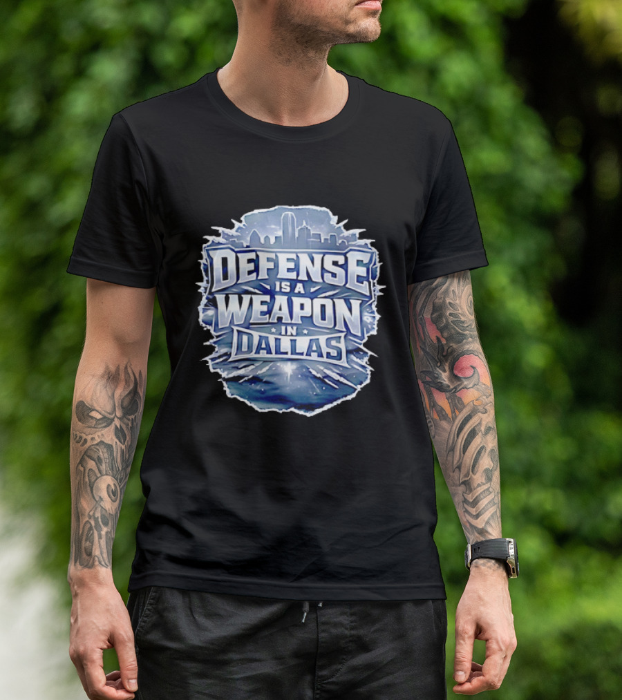 Defense Is A Weapon Dallas Football Skyline T-Shirt