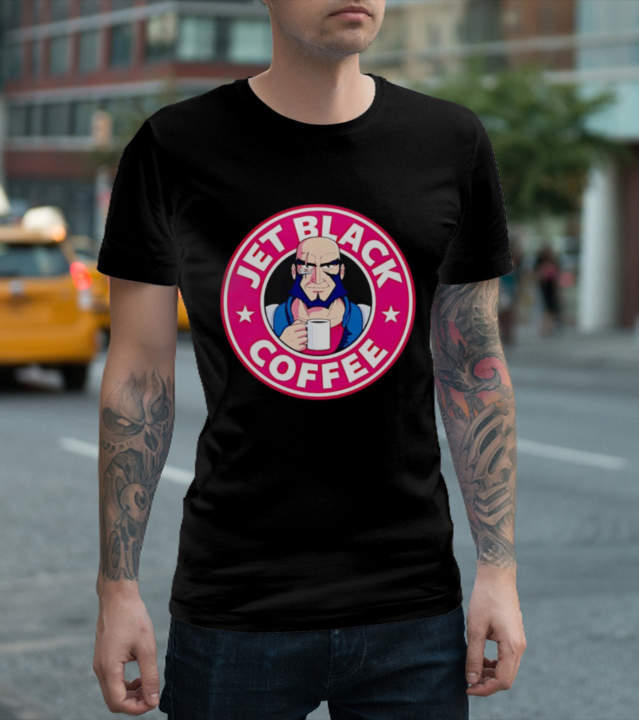 Jet Black Coffee Stern Man Holding T-Shirt