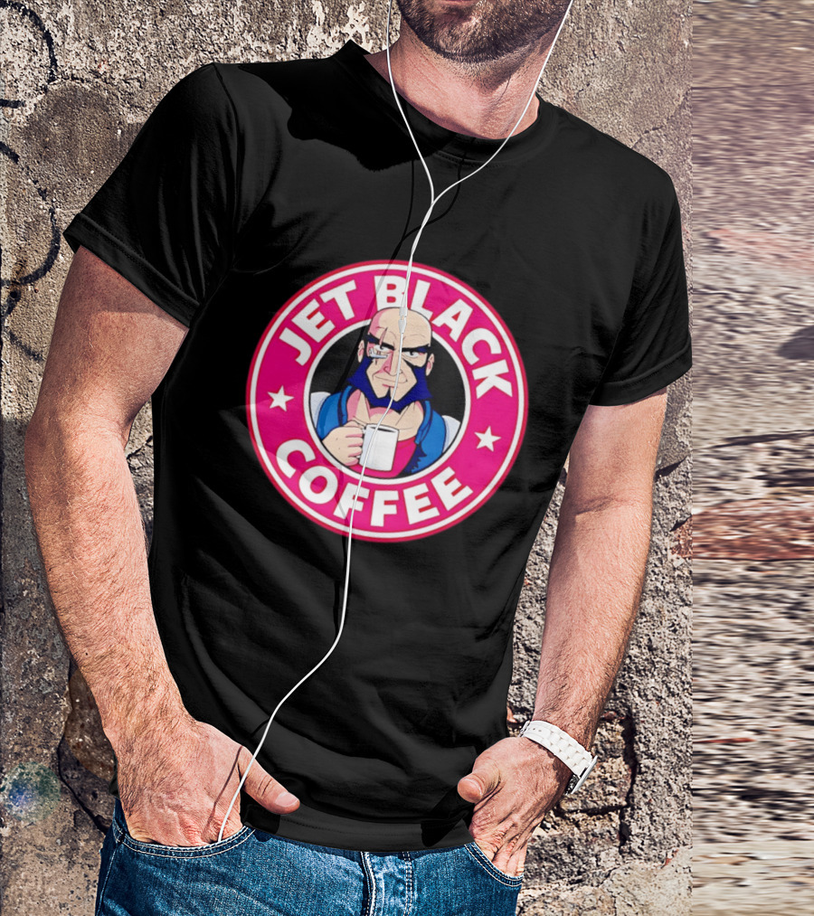 Jet Black Coffee Stern Man Holding T-Shirt