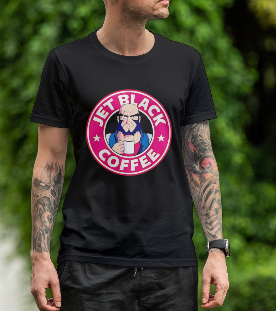 Jet Black Coffee Stern Man Holding T-Shirt