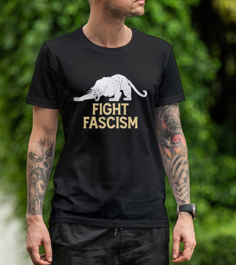 Distressed Fight Fascism Panther Anti Fascist T-Shirt