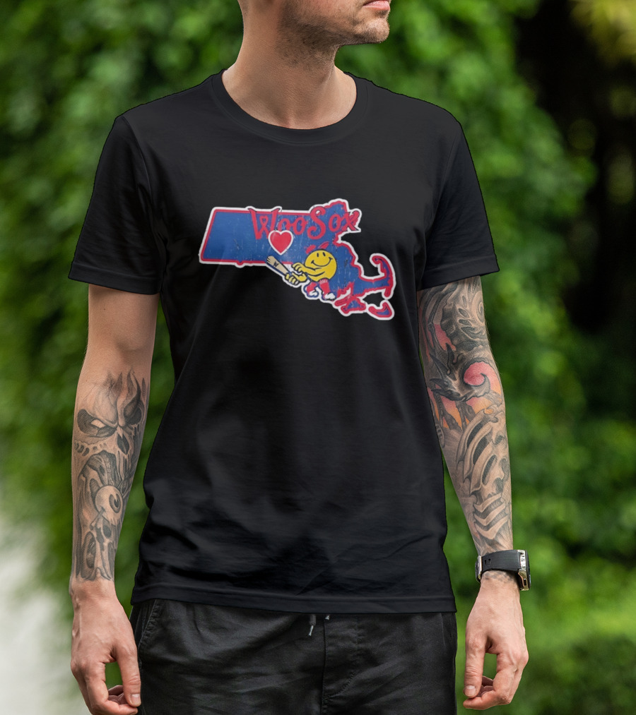 WooSox Massachusetts Heart Baseball Distressed T-Shirt